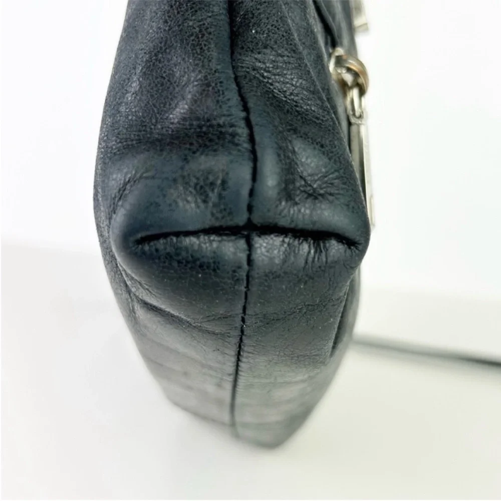 HOBO Mara Navy Blue Gray Leather Boho Crossbody Bag Purse